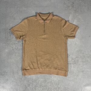 pd&c Textured Knit Polo Shirt Quarter Zip Tan Brown - Size: M